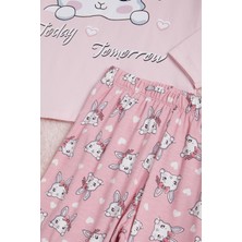 Pija Kids Tavşan Baskılı Yazılı Göz Bantlı Kız Çocuk Pijama Takımı 16338