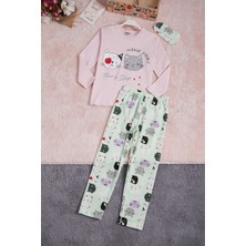 Pija Kids Pembe Meow Kedi Baskı Göz Bantlı Kız Çocuk Pijama Takımı 16340