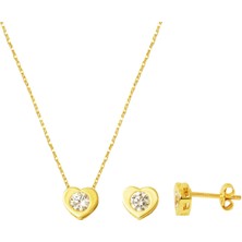 Bilezikci 14 Ayar Tek Taşlı Kalpli Altın Set