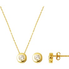 Bilezikci Yuvarlak Tek Taşlı 14 Ayar Altın Takı Seti