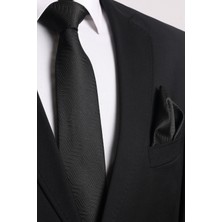 Esgue Hand Made 7.5 cm Siyah Desenli Kravat Mendil