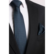 Esgue Hand Made 7.5 cm Yeşil Lacivert Desenli Kravat Mendil, Şıklığı Tamamlayan Polyester Aksesuar