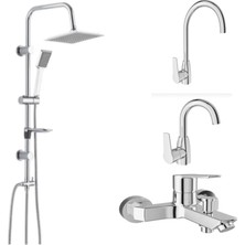 Kale Mare Banyo+Döner Lavabo+Mutfak Bataryası ve Tema 53260 Tepe Duş Sistemi