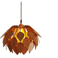 Hü Ma Tasarım ve Aksesuar Oval Model Modern Tasarım Globe Küre Doğal Ahşap Yaprak Mdf 3D Lazer Kesim Rustik Salon Avize