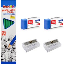 Smart Kids Kurşun Kalem 12 Adet + Cassa Sınav Silgisi 2 Adet + Gen-Of Kalemtıraş 2 Adet