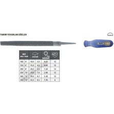 Fett Tome Saplı Yarım Yuvarlak Eğe İnce Diş 150 mm