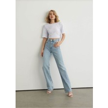 Trn JNS Extra Yüksek A.c.a.i.p S.o.l.m.a.z Mavi Salaş Jeans Palazzo Pantolon (Süper Yüksek )