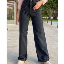 Trn JNS Tessa Gold 90's Siyah Likralı Süper Extra Yüksek Bel Palazzo Salaş Jean Pantolon Kadın