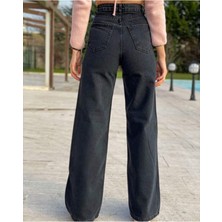 Trn JNS Tessa Gold Kadın 90's Siyah Likralı Süper Extra Yüksek Bel Palazzo Salaş Jean Pantolon