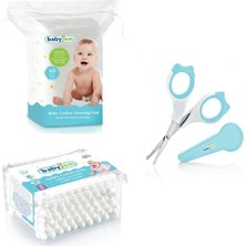 Babyjem Bebek Tırnak Makası Mavi + Bebek Temizleme Pamuğu + Bebek Kulak Çubuğu 60 Adet