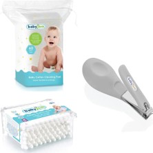 Babyjem Bebek Çıtçıt Tırnak Makası Gri + Bebek Temizleme Pamuğu + Bebek Kulak Çubuğu 60 Adet