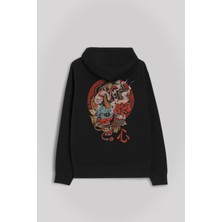 Kendim Seçtim Annya Maske Oni Japanese Demon Mask Japon Ön ve Arka Baskılı Sweatshirt Kapüşonlu Hoodie