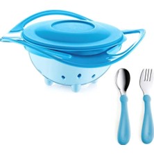 Babyjem Dökülmeyen Tabak Mavi & Paslanmaz Çelik Çatal Kaşık Takımı Mavi