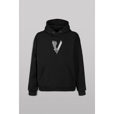 Kendim Seçtim Vikings Blood Logo Skull Head Vikingler Ön ve Arka Baskılı Sweatshirt Kapüşonlu Hoodie