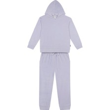 Antebies Organik Lila Kadife Beli Lastikli Bağcıklı Cepli Kapüşonlu Uzun Kollu Kız Çocuk Sweatshirt Eşofman Takımı