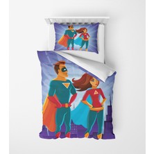 Alban Home Genç Çocuk Desen Mikro Saten 3D Dijital Baskı Tek Kişilik Nevresim Takımı Super Boy And Girl