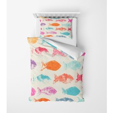 Alban Home Genç Çocuk Desen Mikro Saten 3D Dijital Baskı Tek Kişilik Nevresim Takımı Balık