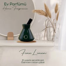 Ojijo London Çubuklu Oda Kokusu 200 ml Fine Linen Oda Parfümü Yeşil Seramik Pot Kalın Çubuk Set