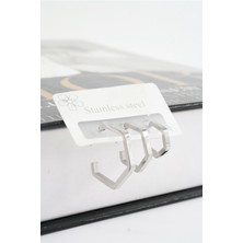 By Zeyna Aksesuar Kadın 316 L Paslanmaz Çelik Geometrik 3 Boy Küpe Seti