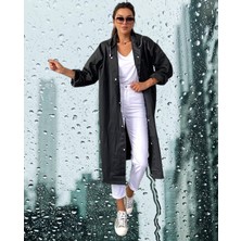 Shopiolog Kadın Erkek  Yağmurluk Kapüşonlu Çıtçıtlı Eva Siyah Yağmurluk