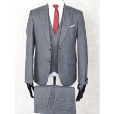 Jan Carlucci Slim Fit Sivri Yaka-Çift Yırtmaç  Açık Gri Drop 6 Yelekli Takım Elbise