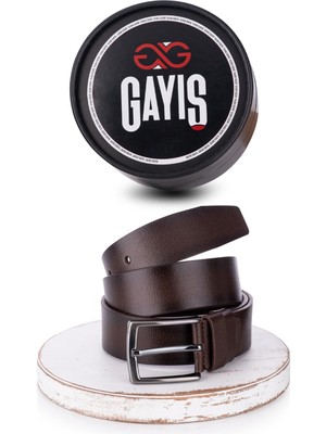 Gayış Özel Oval Deri Kot Kumaş Kahverengi Erkek Kemer