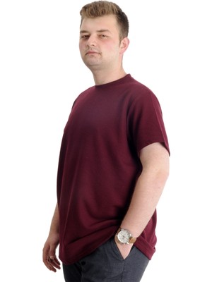 ModeXL  Büyük Beden Erkek T-Shirt Bisiklet Yaka Waffle 20033 Bordo