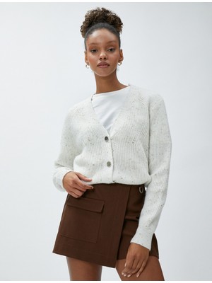 Koton Simli Örgü Hırka V Yaka Düğmeli