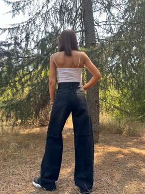 Arzu Emiroğlu Wide Leg Yüksek Bel Füme  Taşlanmış Denim  Pantolon