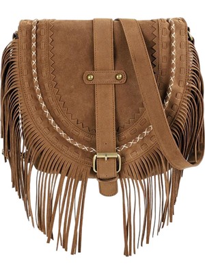 Conveyy El Yapımı Süet Bayan Omuz Çantası Püskül Eyer Çantası Satchel Moda Çanta BROWN01 (Yurt Dışından)