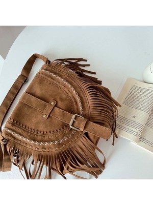 Conveyy El Yapımı Süet Bayan Omuz Çantası Püskül Eyer Çantası Satchel Moda Çanta BROWN01 (Yurt Dışından)