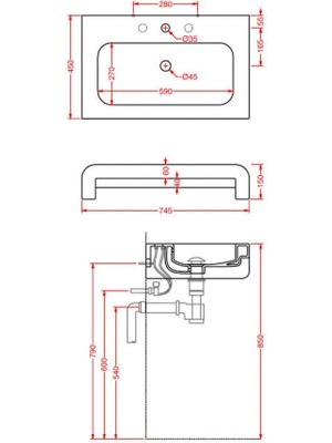 Artceram Lavabo Artceram Lafontana 74X45 Beyaz Kırmızı