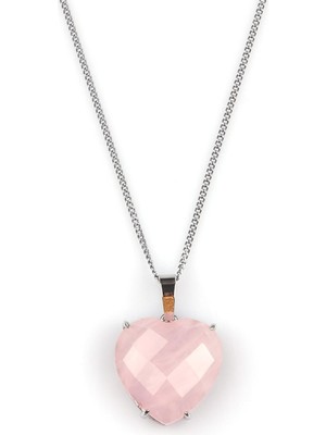 Alibaba Doğaltaş Pembe Kuvars Doğal Taş Gümüş Renkli Kolye