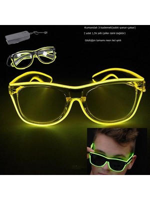 Pandoli 105 cm Kablo Kumandalı Neon Çepeçevre LED Işıklı Parti Gözlüğü Sarı Renk 1 Adet Hawaretrohallow