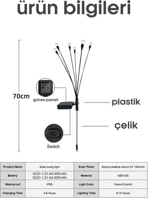 Newstore Home 1 Adet beyaz 6 Dalı Işık Buketi Ateş Böceği Modeli Bahçe Solar Güneş Enerji