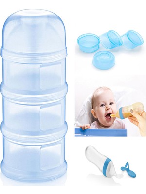 Babyjem Katlı Toz Mama Kabı Mavi + Sıkmalı Kaşık Mavi 90 ml - Özel Koruyucu Kapaklı