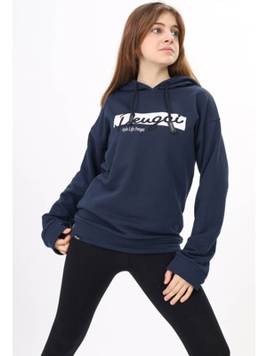 Pengai Lacivert Yazı Nakışlı Kapüşonlu Kız Çocuk Sweatshirt 16445