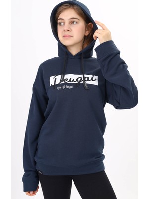 Pengai Lacivert Yazı Nakışlı Kapüşonlu Kız Çocuk Sweatshirt 16445