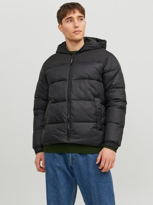 Jack & Jones Erkek Rüzgar Geçirmez Kapüşonlu Puffer Mont 12235859