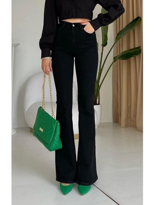 Trn JNS Hot Women Siyah Ispanyol Paça Kot Pantolon Yüksek Bel Flare Jeans Toparlayıcı