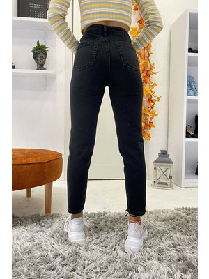 Trn JNS Isla Siyah Mom Jean Pantolon  Renk Solmaz