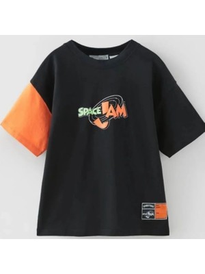 Orca Kids Fashion 5-14 Yaş Aralığı Spacejam Turuncu Kol Detay Tshirt