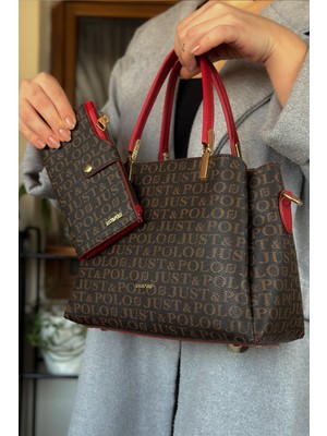 Just Polo Kırmızı Kombin Renk 5 Bölmeli Kadın El ve Omuz Çantası Hızlı Kargo Kaliteli Ürün 2120