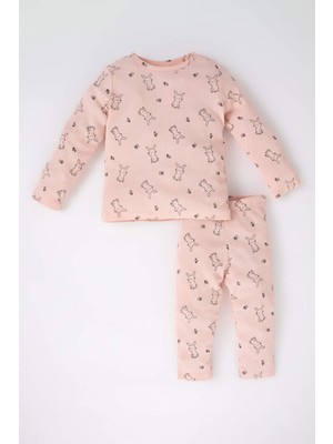 DeFacto Kız Bebek Tavşan Baskılı Fitilli Kaşkorse Uzun Kollu Pijama Takımı A9477A523AU