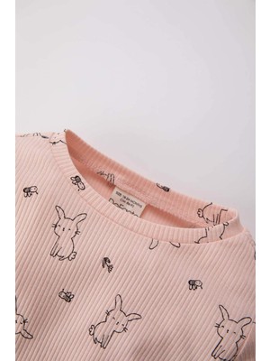 DeFacto Kız Bebek Tavşan Baskılı Fitilli Kaşkorse Uzun Kollu Pijama Takımı A9477A523AU