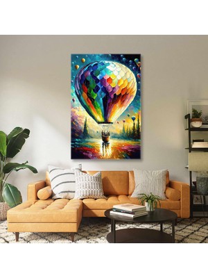 SML Tablo Gölün Üzerinde Sıcak Hava Balonları Soyut Kanvas Tablo