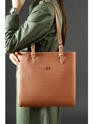 Just Polo Büyük Boy 31 cm * 30 cm 4 Bölmeli Günlük Kullanıma Uygun Tote Bag Kadın Omuz Çantası 4067 Taba