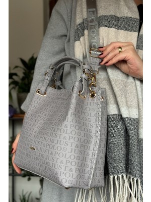 Just Polo Büyük Boy Örgü Işlemeli El Yapımı Salaş Kadın Omuz Çantası 2180 Gri Füme