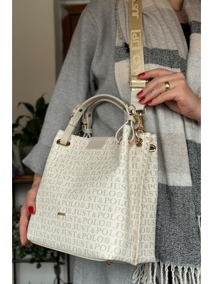 Just Polo Büyük Boy Örgü Işlemeli El Yapımı Salaş Kadın Omuz Çantası 2180 Krem