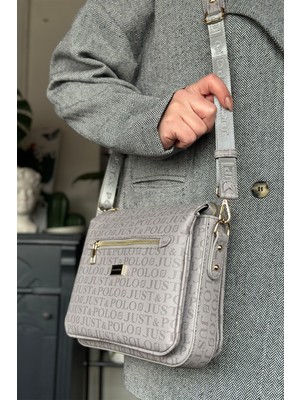 Just Polo Gri Renk 5 Bölmeli Kadın Omuz Çantası 29CM 20 cm 10 cm 2068-LB